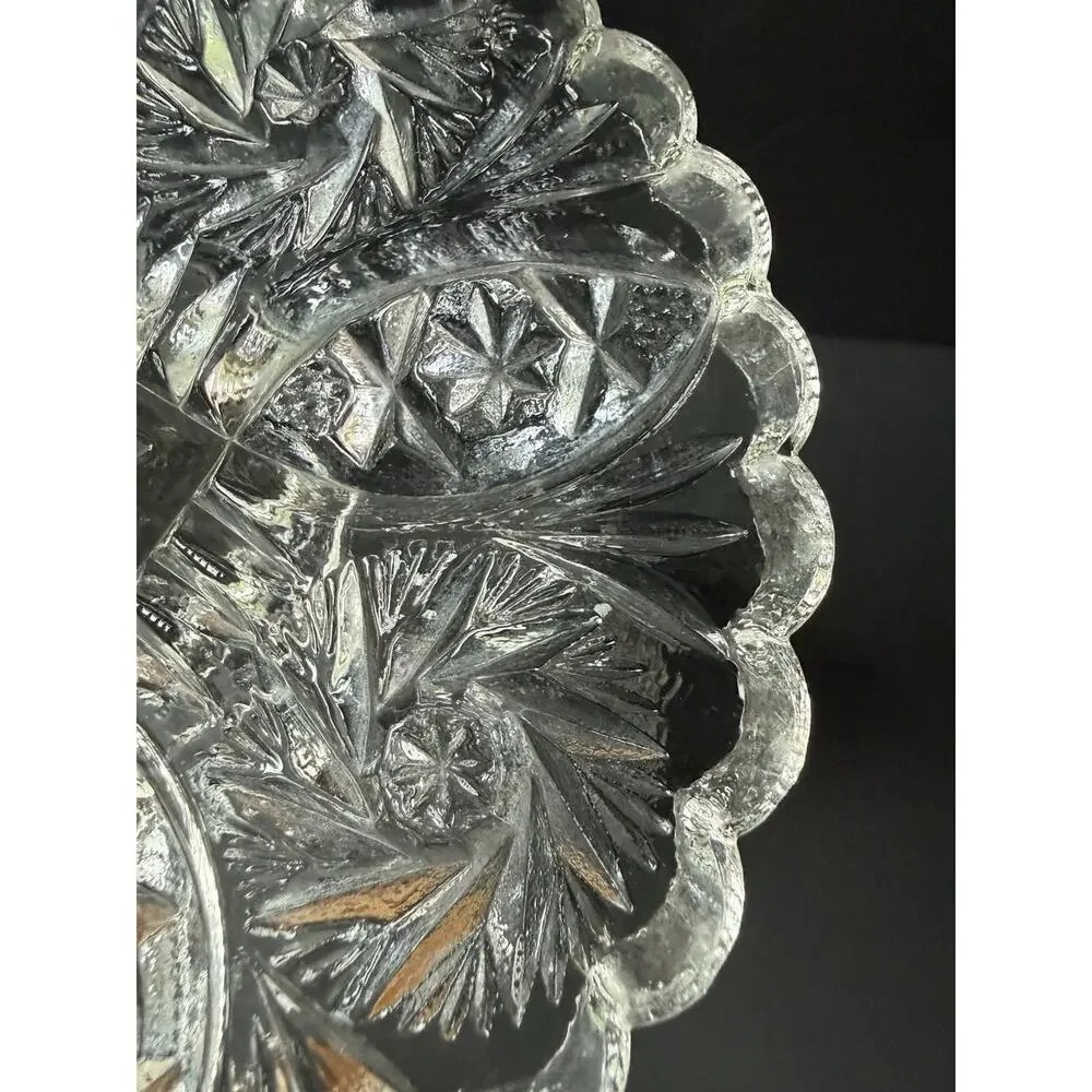 Vintsge EAPG Imperial Cut Glass Boquet Vase Hobstar Thunderbolt MCM Scalloped